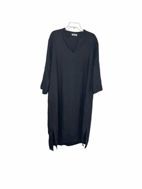 Marcella NYC Black 100% Linen Maxi Dress V-Neck Loose Fit Size L Pullover